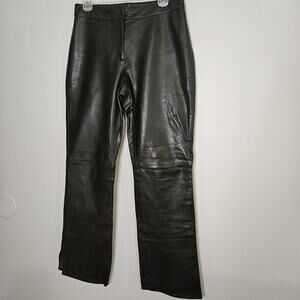 Vtg Y2k CACHE Womens 100% Leather Pants Size 8 Black Bootcut Retro Rock Boho